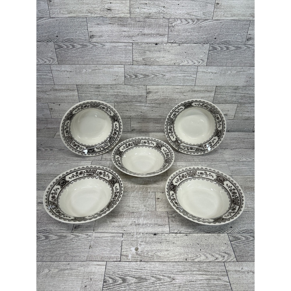 Set of 5 Royal China Hampshire Brown Floral 6.25" Desert/Berry Bowls Vendome USA
